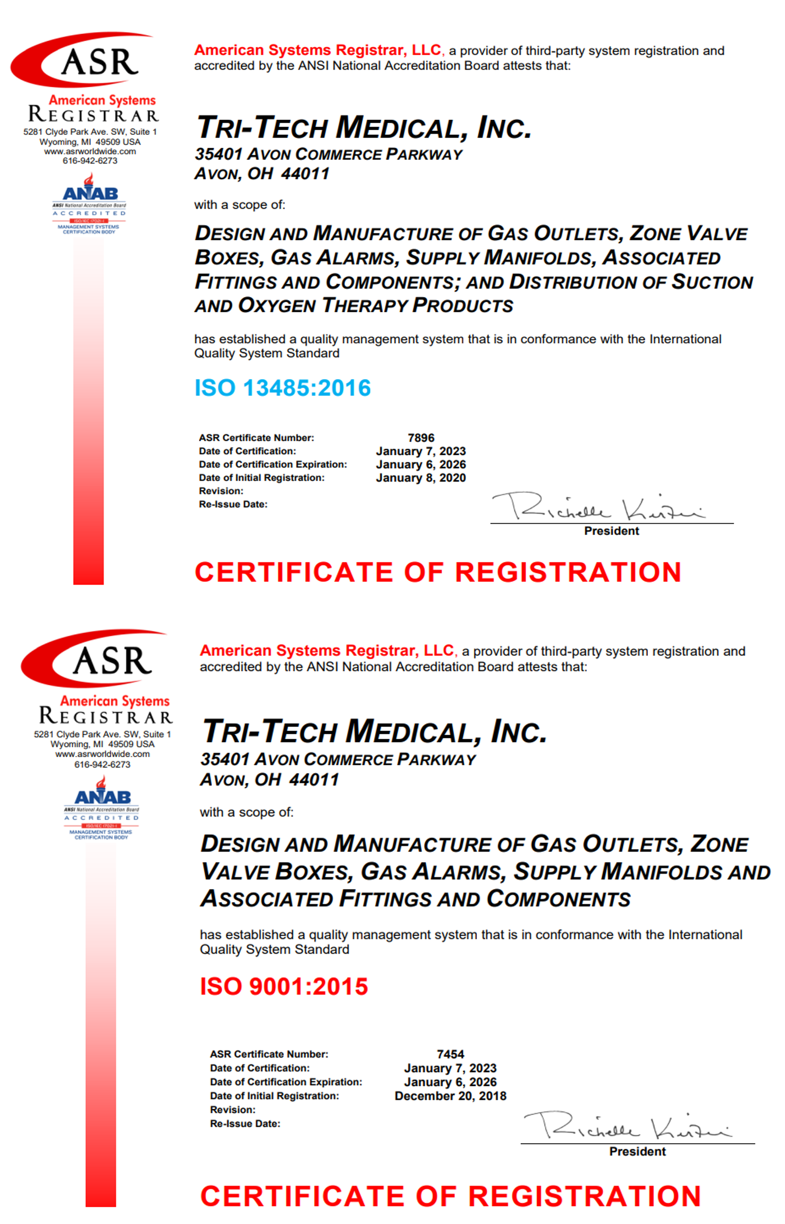 INDUS-MEDICA American Systems Registrar (ASR) certificate